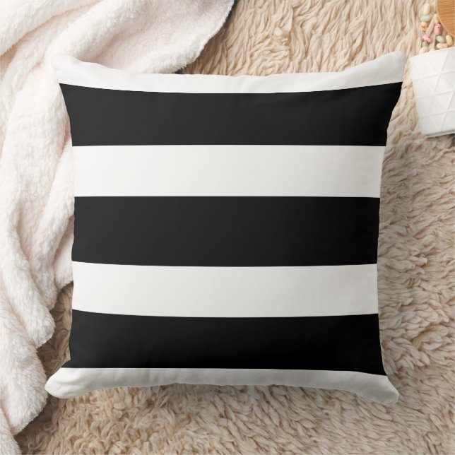 Bold Black and White Horizontal Stripes Halloween Cushion (Blanket)