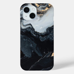 Bold Black and White Marble Phone Case with Gold