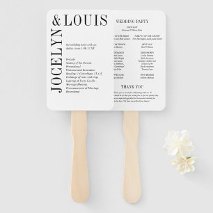 Bold Black and White Modern Wedding Program Hand Fan