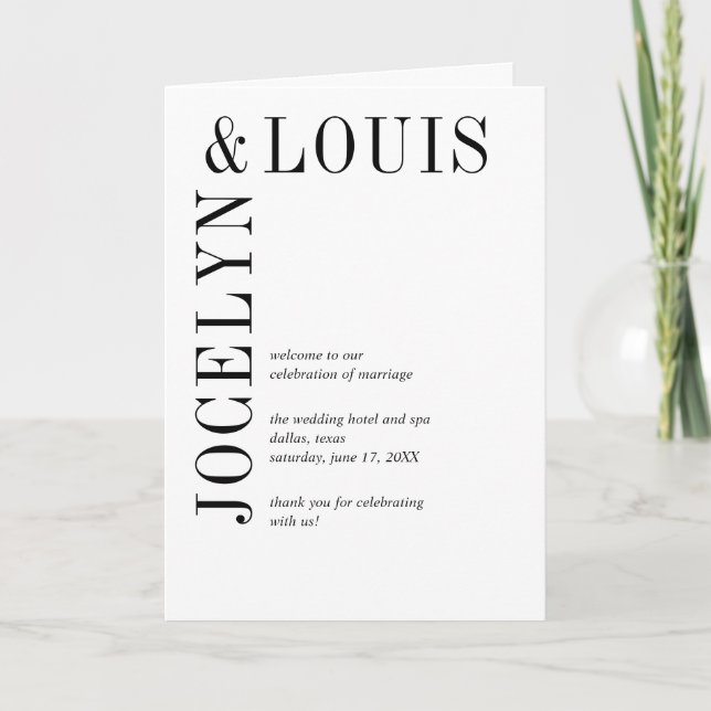 Bold Black and White Modern Wedding Programme (Front)