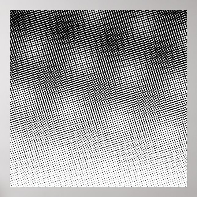 Bold Black and White Moiré Pattern Gradient Art Poster (Front)