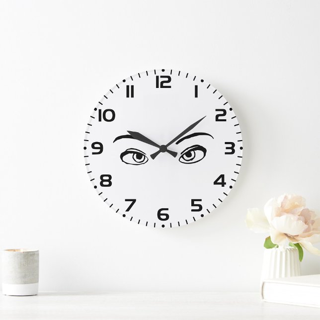 Bold Black and White Mysterious Eyes Illustration  Large Clock (Creator Uploaded)