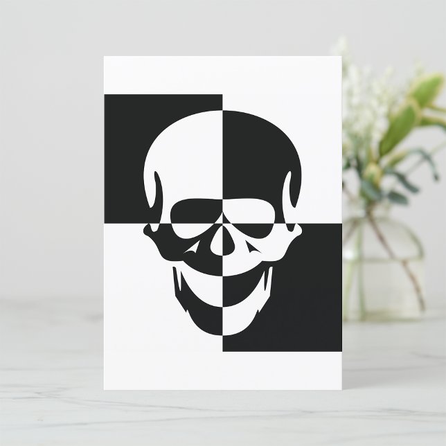 Bold Black and White Optical Illusion Skull Design Invitation (Creator Uploaded)