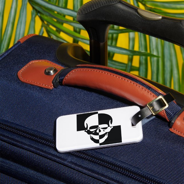 Bold Black and White Optical Illusion Skull Design Luggage Tag (Creator Uploaded)