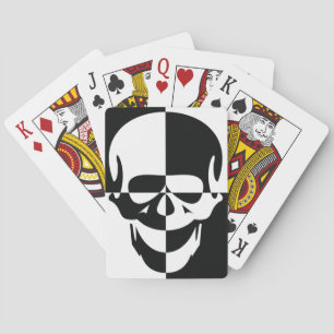 Bold Black and White Optical Illusion Skull Design Playing Cards