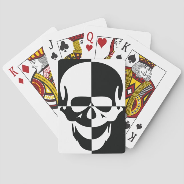 Bold Black and White Optical Illusion Skull Design Playing Cards (Back)