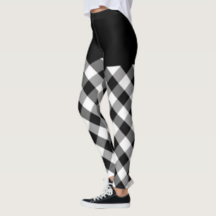 Bold Black and White Plaid Decor on Leggings