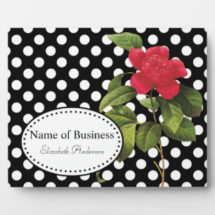 Bold Black and White Polka Dots Camellia Business Plaque