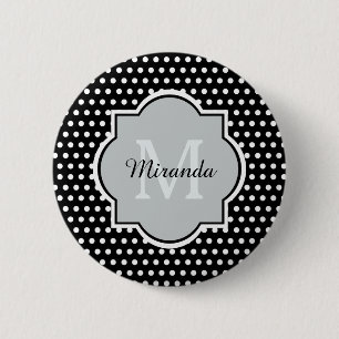 Bold Black and White Polka Dots Monogram and Name 6 Cm Round Badge