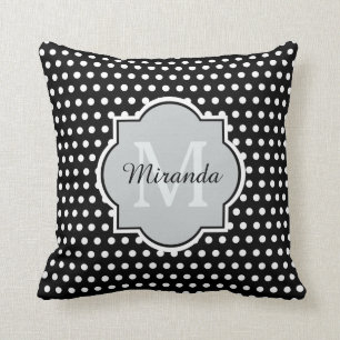 Bold Black and White Polka Dots Monogram and Name Cushion