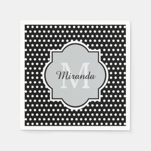 Bold Black and White Polka Dots Monogram and Name Napkin