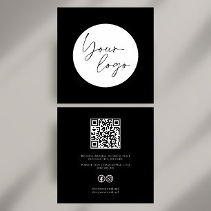Bold Black and White QR Code Social Square Business Card