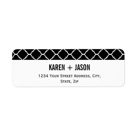 bold black and white quatrefoil return address label