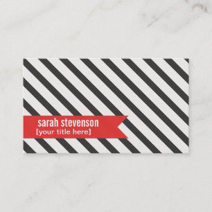 Bold Black and White Striped Red Ribbon Groupon Business Card