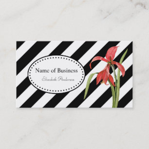 Bold Black and White Stripes Red Amaryllis Flower Business Card