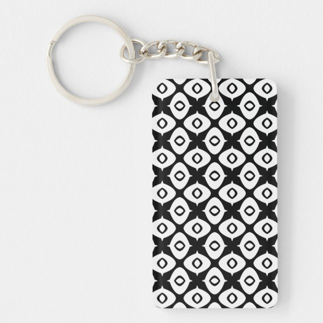 Bold Black and White Symmetrical Arabesque Pattern Key Ring (Front)