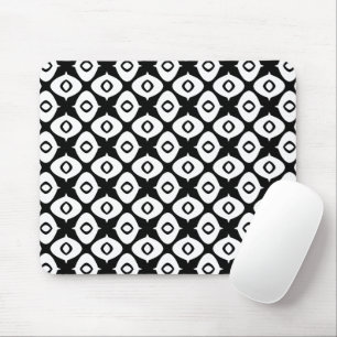 Bold Black and White Symmetrical Arabesque Pattern Mouse Mat