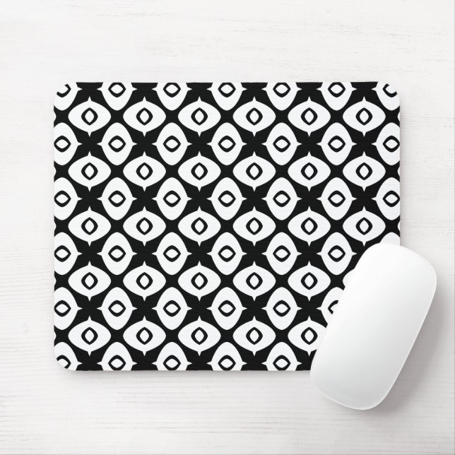 Bold Black and White Symmetrical Arabesque Pattern Mouse Mat (With Mouse)