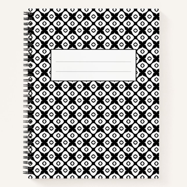 Bold Black and White Symmetrical Arabesque Pattern Notebook (Front)