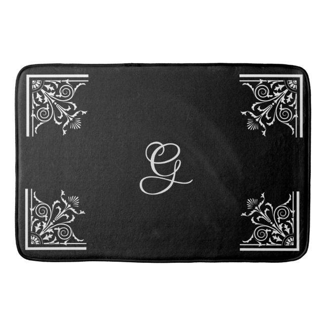 Bold Black and White Vintage Personalised Bath Mat (Front)