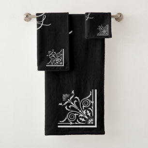 Bold Black and White Vintage Personalised Bath Towel Set