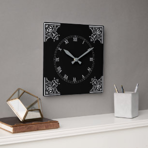 Bold Black and White Vintage Personalised  Square Wall Clock