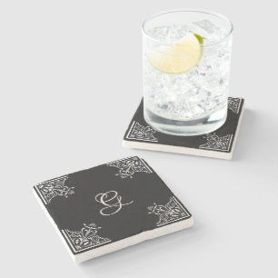 Bold Black and White Vintage Personalised Stone Coaster