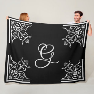Bold Black and White Vintage Personalized Fleece Blanket