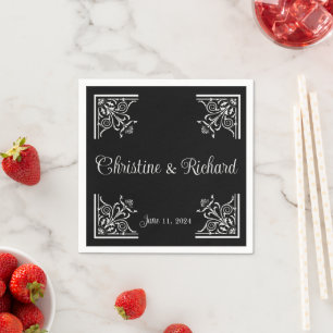 Bold Black and White Vintage Wedding Personalised Napkin