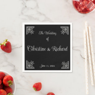 Bold Black and White Vintage Wedding Personalised Napkin
