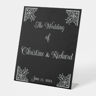 Bold Black and White Vintage Wedding Personalised Pedestal Sign