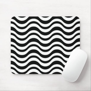 Bold Black and White Wavy Abstract Mouse Mat