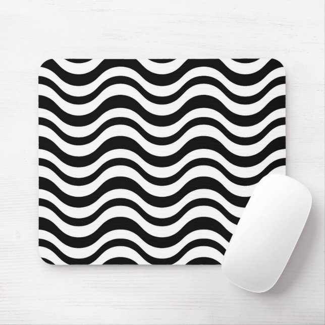 Bold Black and White Wavy Abstract Mouse Mat (With Mouse)
