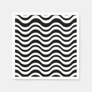 Bold Black and White Wavy Abstract Napkin
