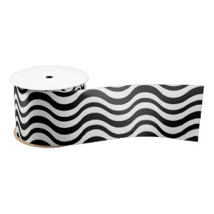 Bold Black and White Wavy Abstract Satin Ribbon