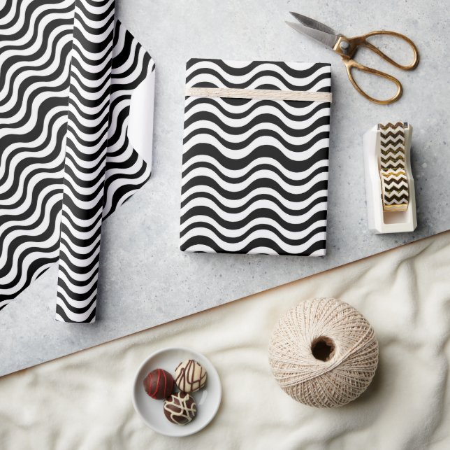 Bold Black and White Wavy Abstract Wrapping Paper (Crafts)