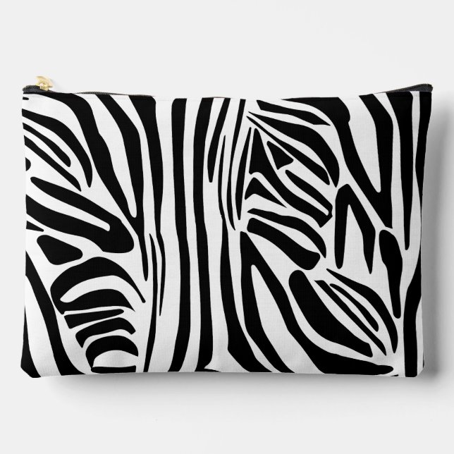 Bold Black and White Zebra Print Pattern Accessory Pouch (Front)