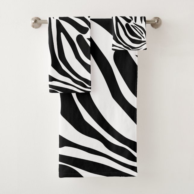 Bold Black and White Zebra Print Pattern Bath Towel Set (Insitu)