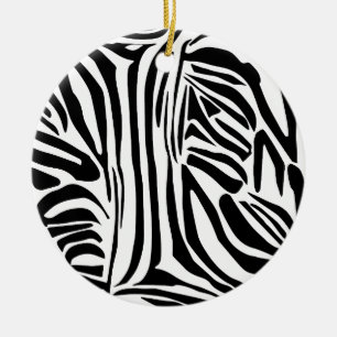 Bold Black and White Zebra Print Pattern Ceramic Tree Decoration