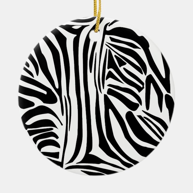 Bold Black and White Zebra Print Pattern Ceramic Tree Decoration (Front)