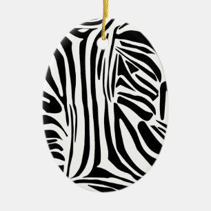Bold Black and White Zebra Print Pattern Ceramic Tree Decoration