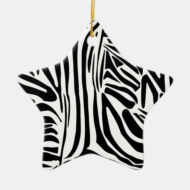 Bold Black and White Zebra Print Pattern Ceramic Tree Decoration (Front)