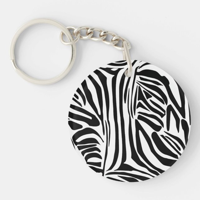 Bold Black and White Zebra Print Pattern Key Ring (Front)