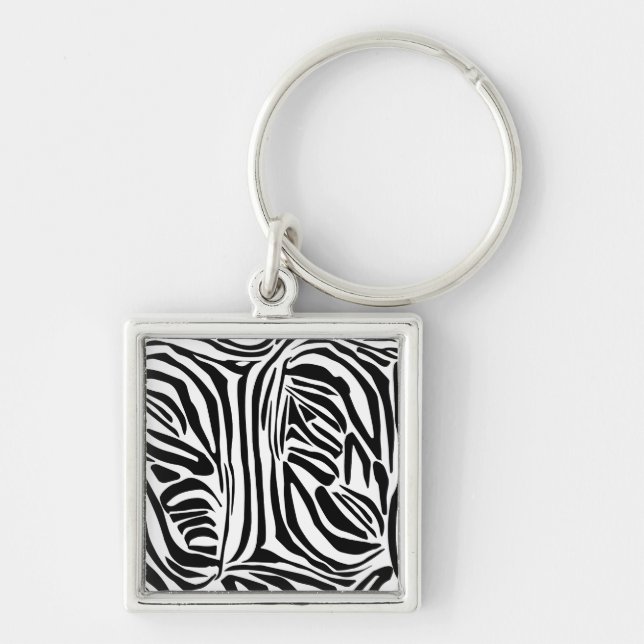 Bold Black and White Zebra Print Pattern Key Ring (Front)
