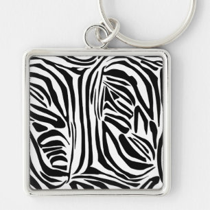 Bold Black and White Zebra Print Pattern Key Ring