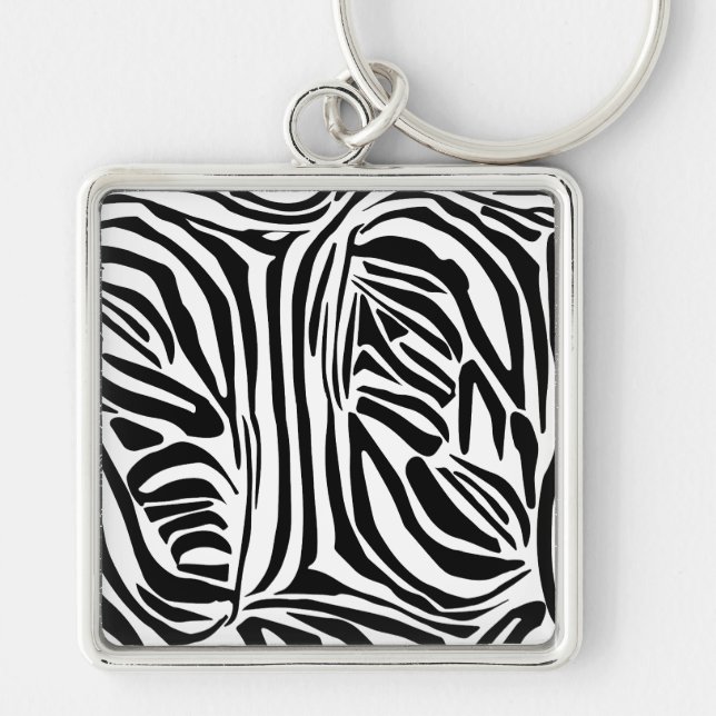 Bold Black and White Zebra Print Pattern Key Ring (Front)