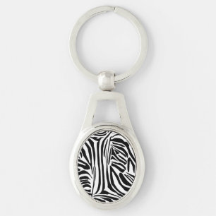 Bold Black and White Zebra Print Pattern Key Ring