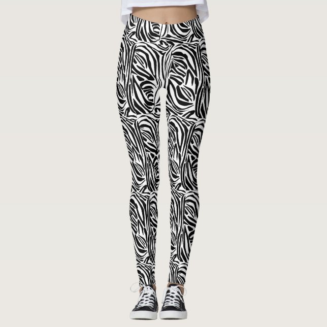 Bold Black and White Zebra Print Pattern Leggings (Front)