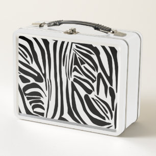 Bold Black and White Zebra Print Pattern Metal Lunch Box
