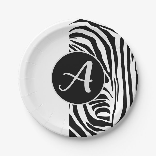 Bold Black and White Zebra Print Pattern Paper Plate (Front)